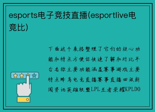 esports电子竞技直播(esportlive电竞比)