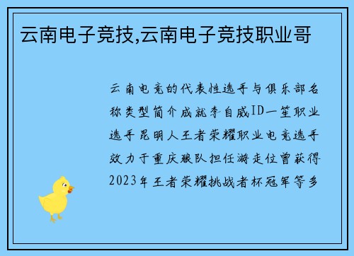 云南电子竞技,云南电子竞技职业哥